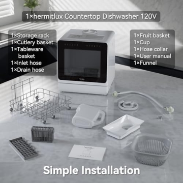 Hermitlux Portable Dishwasher 7 Programs No Hookup Needed
