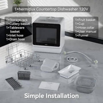 Hermitlux Portable Dishwasher 7 Programs No Hookup Needed