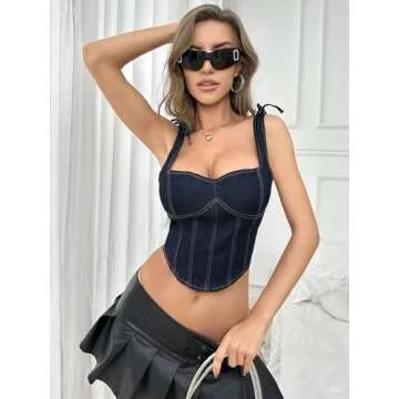 Shop BEAUDRM Denim Asymmetrical Crop Tank Top X-Large