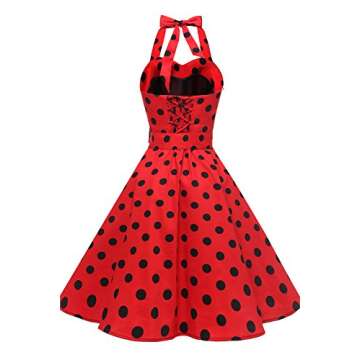 Topdress Women'sVintage Polka Audrey Dress 1950s Halter Retro Cocktail Dress