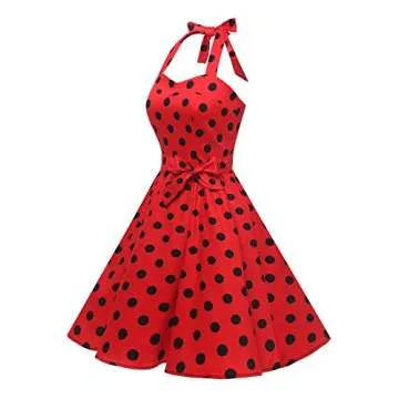Topdress Women'sVintage Polka Audrey Dress 1950s Halter Retro Cocktail Dress