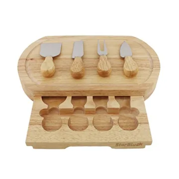 StarBlue Large Oak Cheese Board Set with Knives