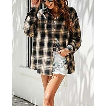 Mingzhu Casual Flannel Oversized Plaid Shirt for Women