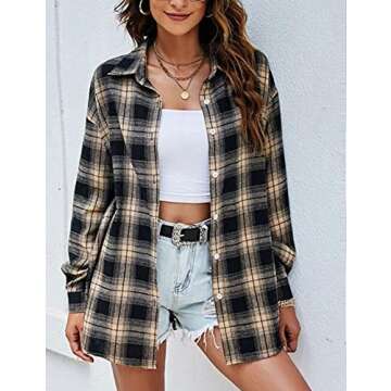 Mingzhu Casual Flannel Oversized Plaid Shirt for Women