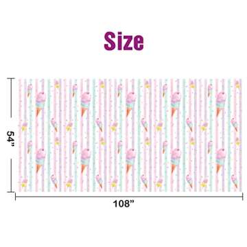 WERNNSAI Ice Cream Party Table Cover - 2PCS 54” X 108” Disposable Rectangular Plastic Tablecloth Ice Cream and Popsicle Themed Party Supplies Kids Girls Birthday Baby Shower Wedding Party Decorations