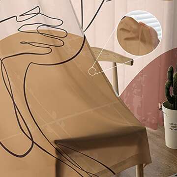 Kitchen Semi Sheer Window Curtain Panels 63 Inches Long,Mid Century Modern Abstract Art Line Women Rod Pocket Voile Curtains-Decorative Window Drapes Panel for Bedroom, Living Room Set of 2