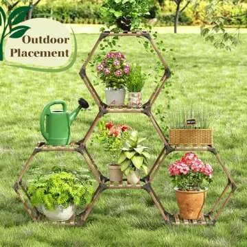 Allinside Hexagonal Plant Stand, 7-Tier Wooden Indoor Outdoor Shelf for Plants, Transformable Ladder Holder for 7 Potted Plants, Perfect for Corner Window, Garden, Balcony, Living Room