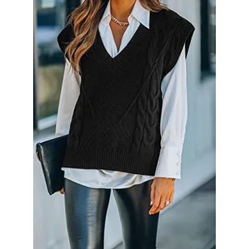 Dokotoo Women's Cable Knit Sweater Vest Fall Winter Fashion