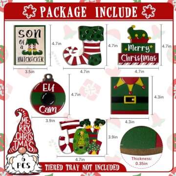 Guoofu Christmas Tiered Tray Decor, Xmas Elf Tray Decorations, Merry Christmas Elf Legs Sock Hat Cam Wooden Signs, Rustic Farmhouse Winter Holiday Home Decor for Tabletop Shelf Mantel Party