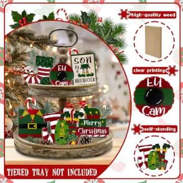 Guoofu Christmas Tiered Tray Decor with Elf Designs