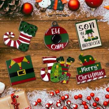 Guoofu Christmas Tiered Tray Decor, Xmas Elf Tray Decorations, Merry Christmas Elf Legs Sock Hat Cam Wooden Signs, Rustic Farmhouse Winter Holiday Home Decor for Tabletop Shelf Mantel Party