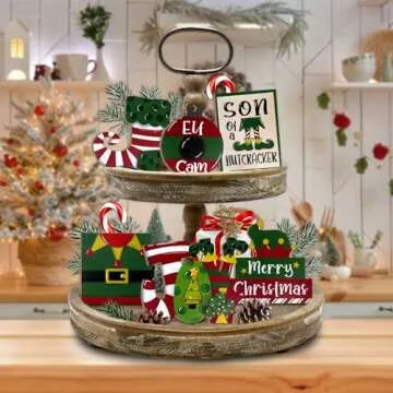 Guoofu Christmas Tiered Tray Decor with Elf Designs