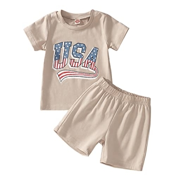 GLIGLITTR Toddler Infant Baby Boy Girl 4th of July Outfit Oversized Romper/USA Shorts Set American F...