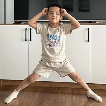 GLIGLITTR Toddler Infant Baby Boy Girl 4th of July Outfit Oversized Romper/USA Shorts Set American Flag Matching Clothes(B Khaki Short Set,4-5T)