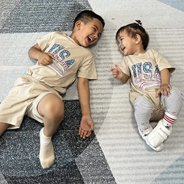 GLIGLITTR Toddler Infant Baby Boy Girl 4th of July Outfit Oversized Romper/USA Shorts Set American Flag Matching Clothes(B Khaki Short Set,4-5T)