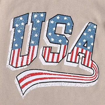 GLIGLITTR Toddler Infant Baby Boy Girl 4th of July Outfit Oversized Romper/USA Shorts Set American Flag Matching Clothes(B Khaki Short Set,4-5T)