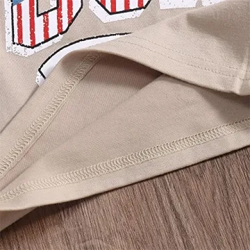 GLIGLITTR Toddler Infant Baby Boy Girl 4th of July Outfit Oversized Romper/USA Shorts Set American Flag Matching Clothes(B Khaki Short Set,4-5T)