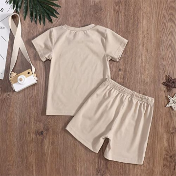 GLIGLITTR Toddler Infant Baby Boy Girl 4th of July Outfit Oversized Romper/USA Shorts Set American Flag Matching Clothes(B Khaki Short Set,4-5T)