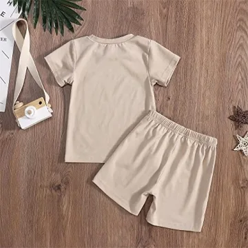 GLIGLITTR Toddler Infant Baby Boy Girl 4th of July Outfit Oversized Romper/USA Shorts Set American Flag Matching Clothes(B Khaki Short Set,4-5T)