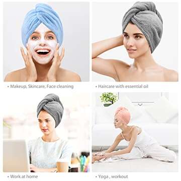 BEoffer Microfiber Hair Towel, 3 Packs Hair Turbans for Women, Men,Kids, Quick Dry Hair Wrap Towels for Curly,Long, Curly Hair Anti Frizz (Gray+Pink+Blue)