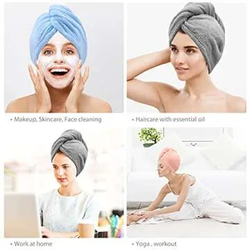 BEoffer Microfiber Hair Towel, 3 Packs Hair Turbans for Women, Men,Kids, Quick Dry Hair Wrap Towels for Curly,Long, Curly Hair Anti Frizz (Gray+Pink+Blue)