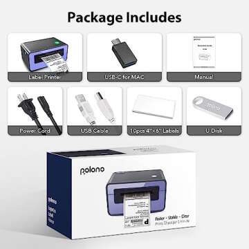 POLONO Shipping Label Printer, PL60 4x6 Label Printer for Shipping Packages, Direct Thermal Printer, Compatible with Windows, Mac, Linux, Widely Use for Shopify, Ebay, Amazon, UPS, FedEx, Etsy, Purple