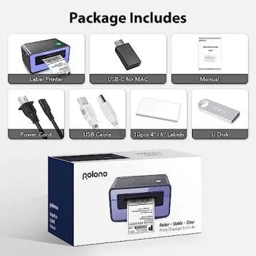 POLONO Shipping Label Printer, PL60 4x6 Label Printer for Shipping Packages, Direct Thermal Printer, Compatible with Windows, Mac, Linux, Widely Use for Shopify, Ebay, Amazon, UPS, FedEx, Etsy, Purple