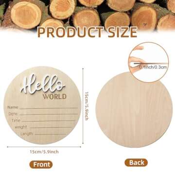 Baby Announcement Sign, ​5.9 Inch Wooden Hello World Newborn Signs, Birth Announcement Sign, Baby ...