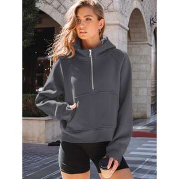 AUTOMET Womens Hoodies Half Zip Sweatshirts Fleece Jackets Tops Oversized Pullover Fall Outfits 2025 Winter Fashion Clothes DarkGrey L