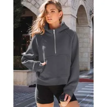 AUTOMET Womens Hoodies Half Zip Sweatshirts Fleece Jackets Tops Oversized Pullover Fall Outfits 2025 Winter Fashion Clothes DarkGrey L