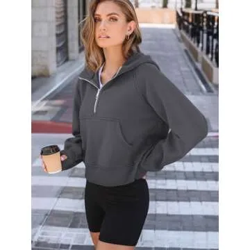 AUTOMET Womens Hoodies Half Zip Sweatshirts Fleece Jackets Tops Oversized Pullover Fall Outfits 2025 Winter Fashion Clothes DarkGrey L