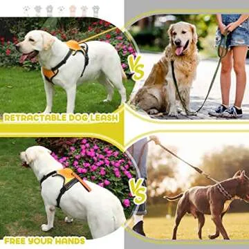 AMORONE Dog Harness for Large Dogs, Upgrade 2-in-1 No Pull Dog Harness & Retractable Dog Leash【Auto-Lock Function】 Large Dog Harness, Reflective and Adjustable Dog Harness with Control Handle