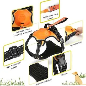 AMORONE Dog Harness for Large Dogs, Upgrade 2-in-1 No Pull Dog Harness & Retractable Dog Leash【Auto-Lock Function】 Large Dog Harness, Reflective and Adjustable Dog Harness with Control Handle