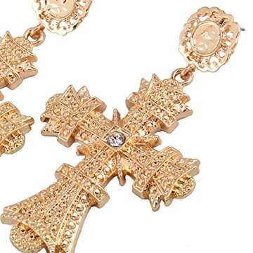 Cross Earrings,Big Baroque Drop Earrings,Rhinestone Large Cross Earrings,Retro Court Earrings for Women Halloween Christmas Gifts (Gold)