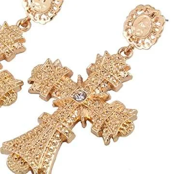 Cross Earrings,Big Baroque Drop Earrings,Rhinestone Large Cross Earrings,Retro Court Earrings for Women Halloween Christmas Gifts (Gold)