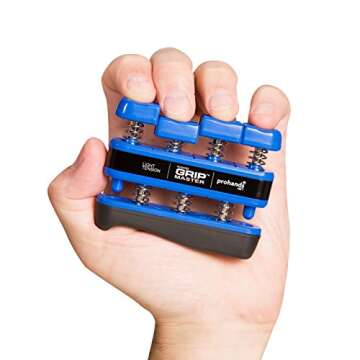 Prohands Gripmaster Hand Exerciser, Finger Exerciser (Hand Grip Strengthener), Spring-Loaded, Finger-Piston System, Isolate and Exercise Each Finger, (5 lb Light Tension, Blue-Gripmaster)