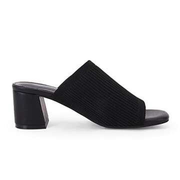 Rilista Womens Open Toe Heeled Mules Block Heels Sandals Knit Chunky Heels Slip On Breathable Slides Sandal Black