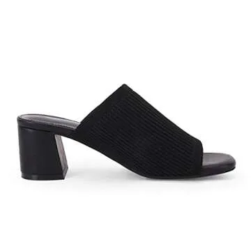 Rilista Womens Open Toe Heeled Mules Block Heels Sandals Knit Chunky Heels Slip On Breathable Slides Sandal Black