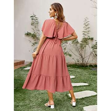 Amegoya Casual V Neck Floral Maxi Dress for Women