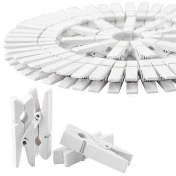 HSTECH 100 Pcs White Mini Natural Wooden Clothespins and 82 Ft Jute Twine, Baby Clothes Pins, 3.5 cm...