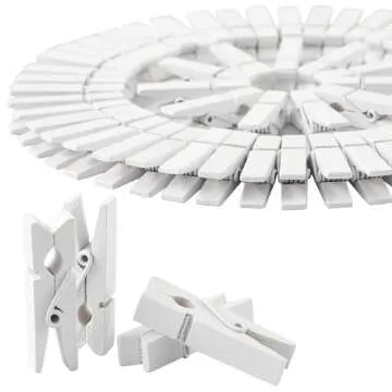 HSTECH 100 Pcs White Mini Natural Wooden Clothespins and 82 Ft Jute Twine, Baby Clothes Pins, 3.5 cm...