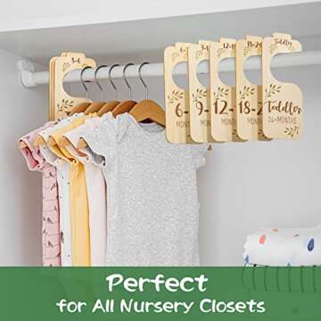 Giftacity Baby Closet Dividers - Set of 8 Beautiful Wooden Double-Sided Clothes Size Hanger Organizer from Newborn to 24 Months for Boho Nursery Decor