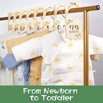 Giftacity Baby Closet Dividers - Set of 8 Beautiful Wooden Double-Sided Clothes Size Hanger Organizer from Newborn to 24 Months for Boho Nursery Decor