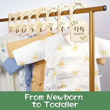 Giftacity Baby Closet Dividers - Set of 8 Beautiful Wooden Double-Sided Clothes Size Hanger Organizer from Newborn to 24 Months for Boho Nursery Decor