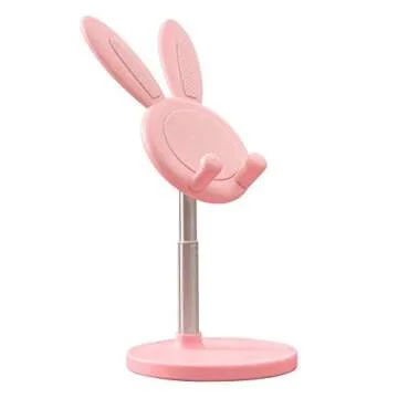 Cute Bunny Ear Phone Stand, Adjustable Metal Rabbit Phone Holder Rack for Phone Pad Tablet Laptop De...