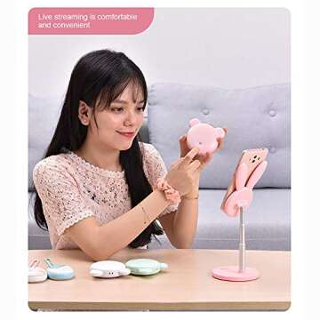 Cute Bunny Ear Phone Stand, Adjustable Metal Rabbit Phone Holder Rack for Phone Pad Tablet Laptop Desktop Accessories