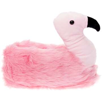Funziez! Fuzzy Flamingo Animal Slippers for Women & Men - Cute Cozy House Shoes