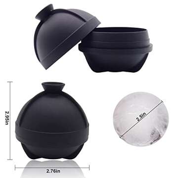 Helpcook Ice Ball Molds,2 Pack,Round Ice Cube Molds,Sphere Ice Molds with Built-in Funnel,Silicone Freezer Press Ice Ball Maker Mold,Make 2.5 Inch Sphere Ice Cubes for Whiskey,Cocktails,Bourbon