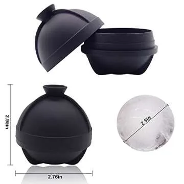 Helpcook Ice Ball Molds,2 Pack,Round Ice Cube Molds,Sphere Ice Molds with Built-in Funnel,Silicone Freezer Press Ice Ball Maker Mold,Make 2.5 Inch Sphere Ice Cubes for Whiskey,Cocktails,Bourbon