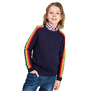 Kid Nation Boys Rainbow Striped Long Sleeve Sweater Pullover Cotton Crew Neck Casual Sweatshirt Navy 10-12Y